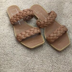 Dolce Vita Indy tan braided double strap flat sandal, size 9.5
